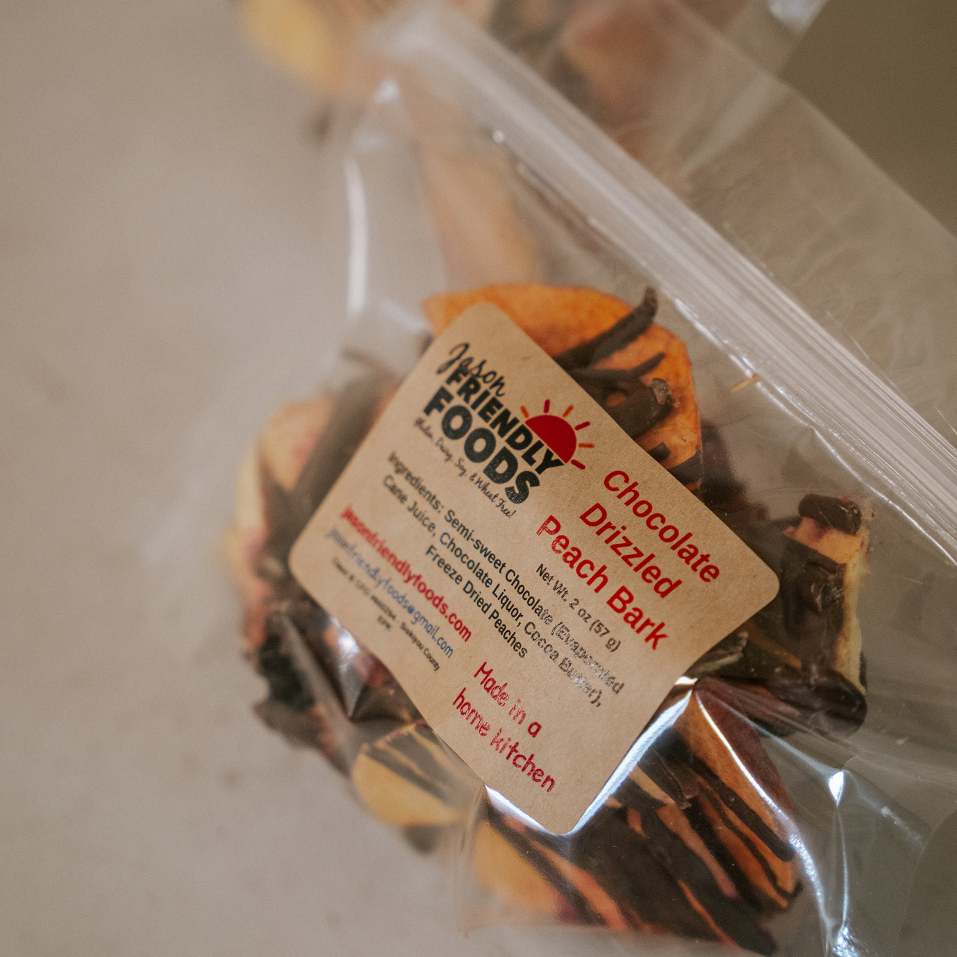 Chocolate Drizzled Freeze-Dried Peaches